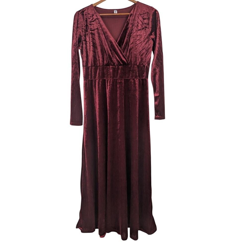 Burgundy Velvet Maxi Dress Dark Red Cocktail Renn Fair Whimsigoth Womens XL